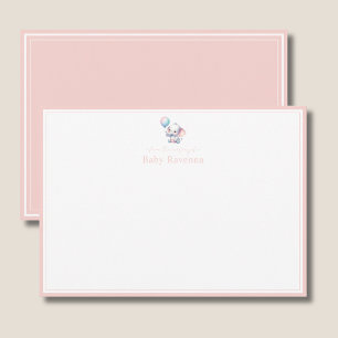 Elephant Baby Blush Pink Border Nursery New Baby  Card