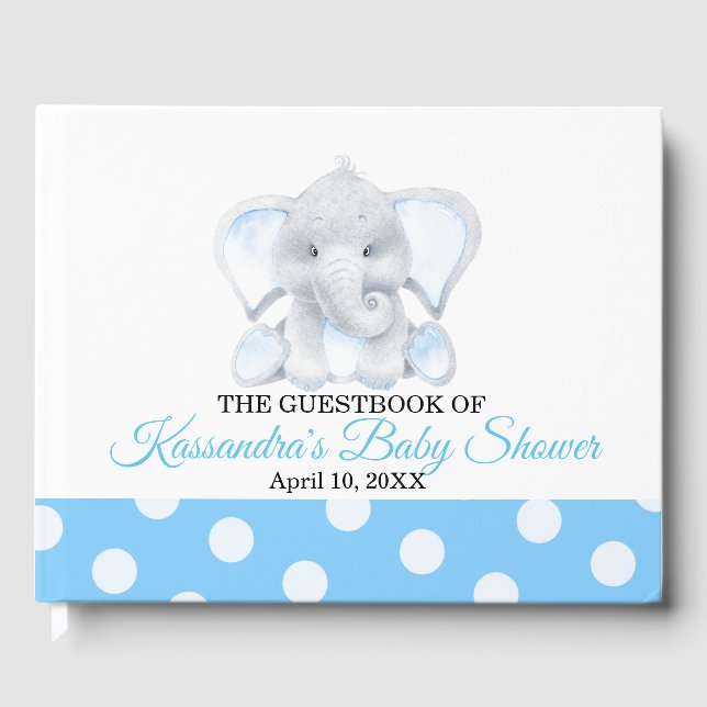 Elephant Baby Boy Baby Shower Guest Book (Front)