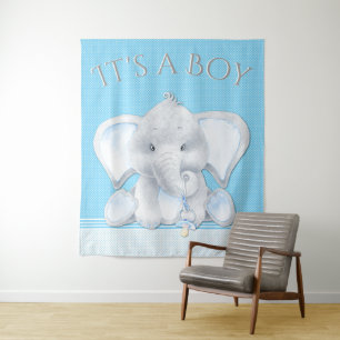Elephant Baby Boy Shower Backdrop Tapestry