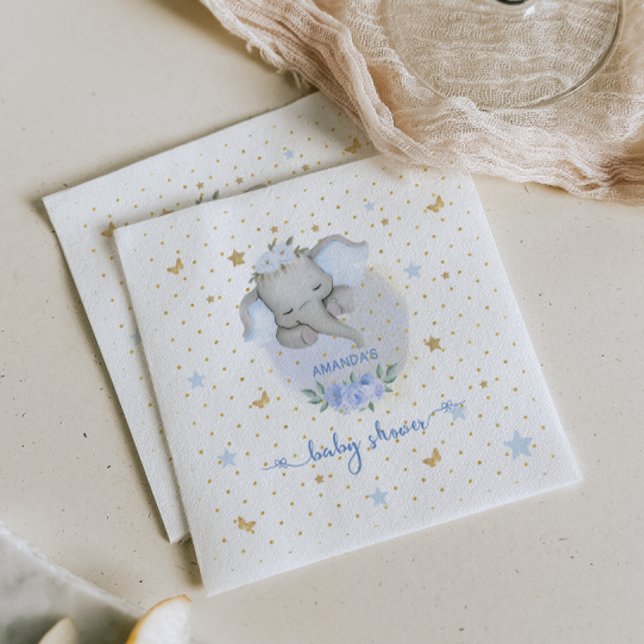 Elephant Baby Boy Shower Blue Gold Floral Napkin (Creator Uploaded)