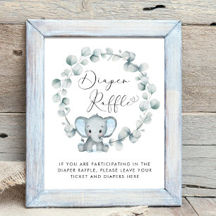 Elephant Baby Boy Shower Diaper Raffle Drop Off Poster