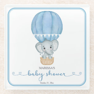 Elephant Baby Boy Shower Glass Coaster