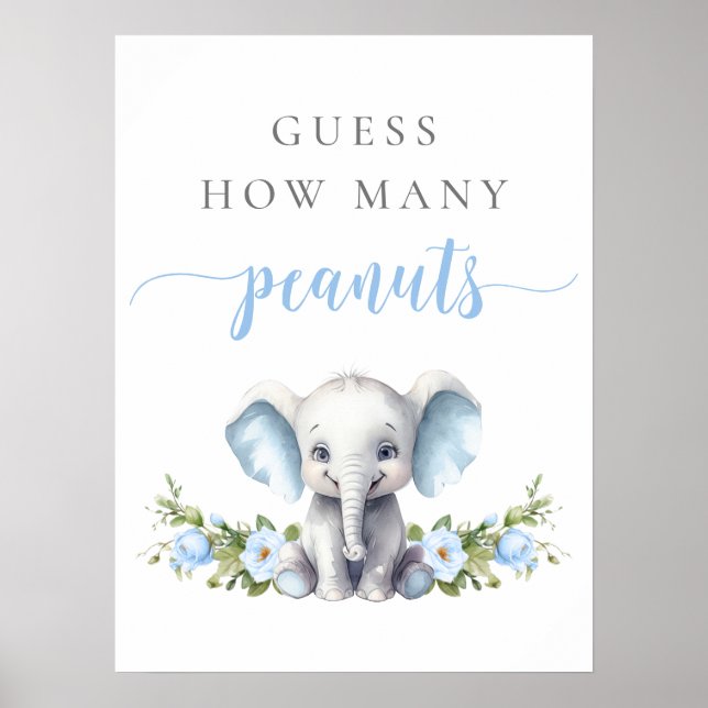 Elephant Baby Boy Shower Guess How Many Peanuts Poster (Front)