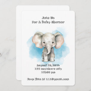 Elephant baby boy shower invitation 