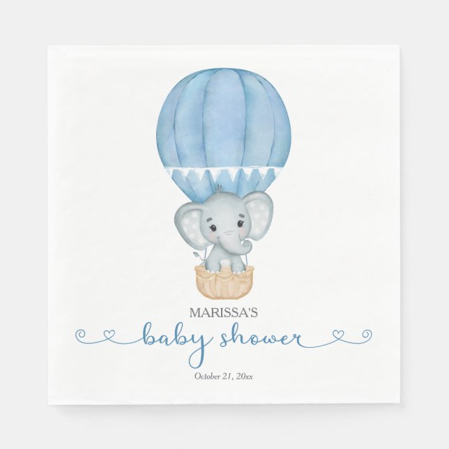 Elephant Baby Boy Shower Napkin (Front)