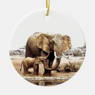 Elephant & Baby Elephant Ceramic Ornament