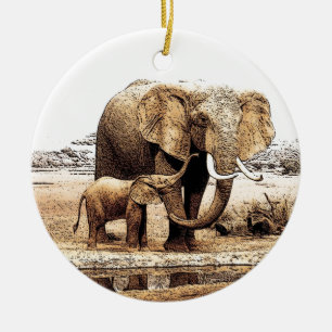 Elephant & Baby Elephant Christmas Ornament