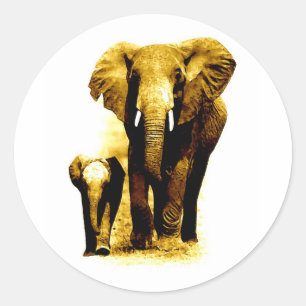 Elephant & Baby Elephant Classic Round Sticker
