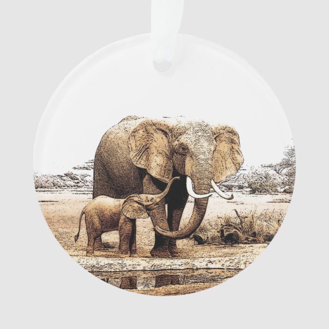Elephant & Baby Elephant Ornament (Front)
