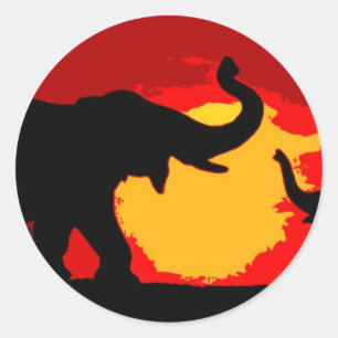 Elephant, Baby Elephant & Sunset Classic Round Sticker