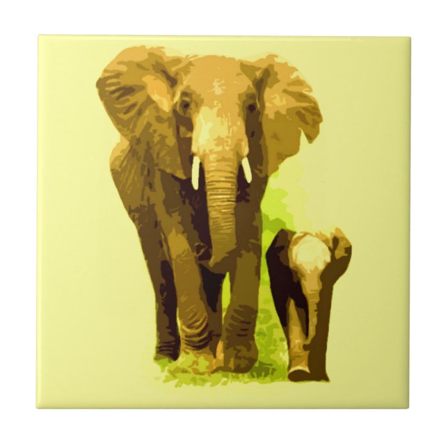 Elephant & Baby Elephant Tile (Front)