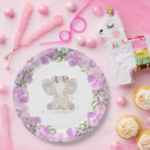 Elephant Baby Girl Baby Shower Paper Plate