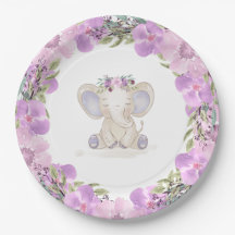 Elephant Baby Girl Baby Shower Paper Plate
