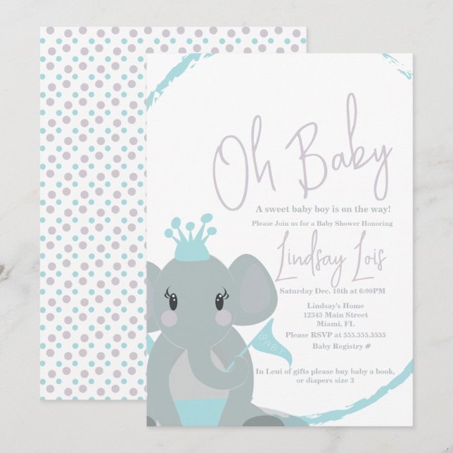 Elephant Baby Girl  Elegant Script Baby Shower   Invitation (Front/Back)