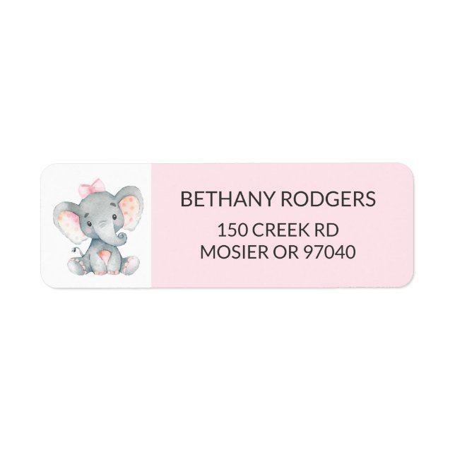 Elephant Baby Girl Shower Envelope Return Address Label (Front)