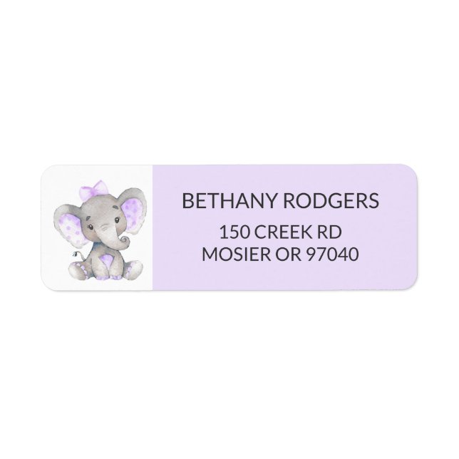 Elephant Baby Girl Shower Envelope Return Address Label (Front)