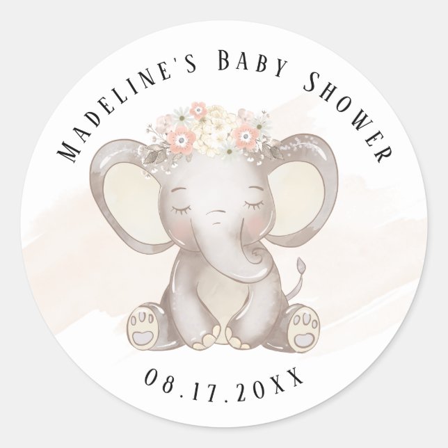 Elephant Baby Girl Shower Sticker (Front)