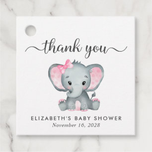 Elephant Baby Girl Shower Thank You Favour Tags