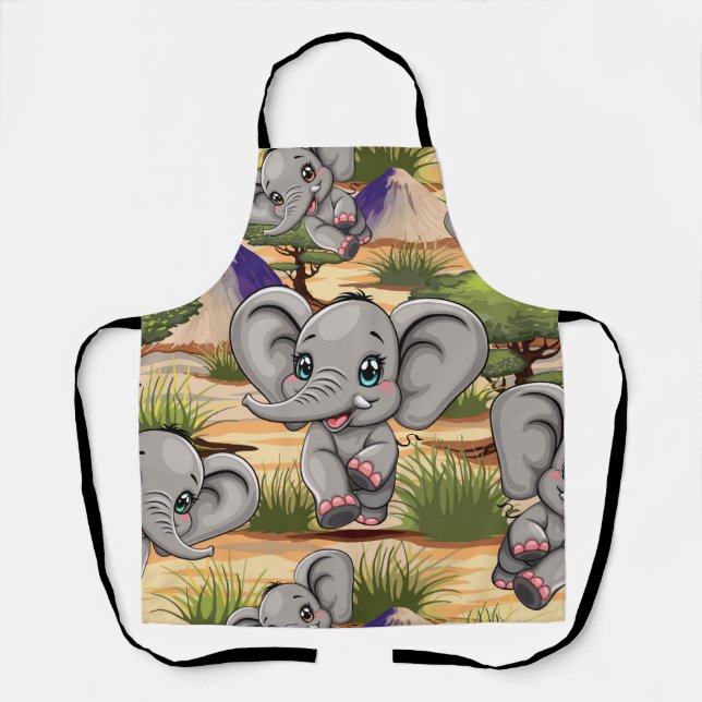 Elephant Baby Jumping Happy in African Savannah Apron (Front)