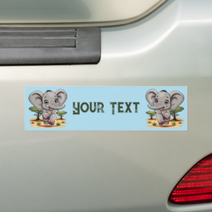 Elephant Baby Jumping Happy in African Savannah Bumper Sticker