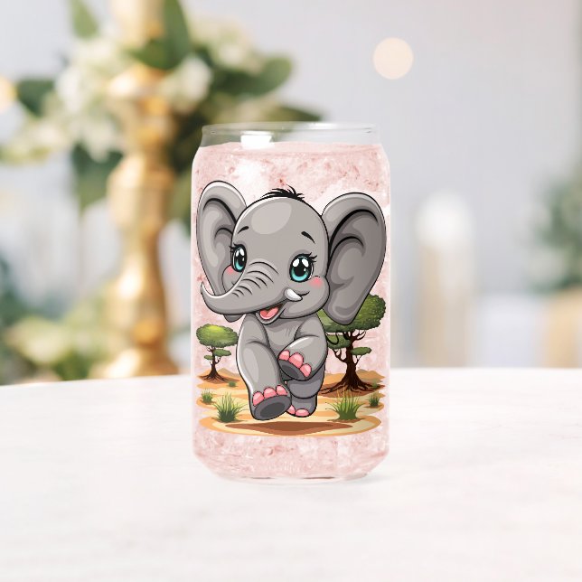 Elephant Baby Jumping Happy in African Savannah Can Glass (Insitu (Wedding))