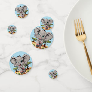 Elephant Baby Jumping Happy in African Savannah Confetti