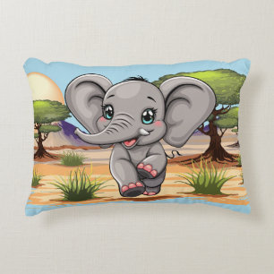 Elephant Baby Jumping Happy in African Savannah Decorative Cushion