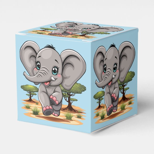 Elephant Baby Jumping Happy in African Savannah Favour Box (Front Side)