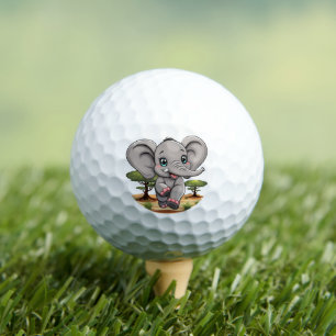 Elephant Baby Jumping Happy in African Savannah Golf Balls
