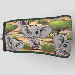 Elephant Baby Jumping Happy in African Savannah Golf Head Cover