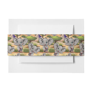 Elephant Baby Jumping Happy in African Savannah Invitation Belly Band