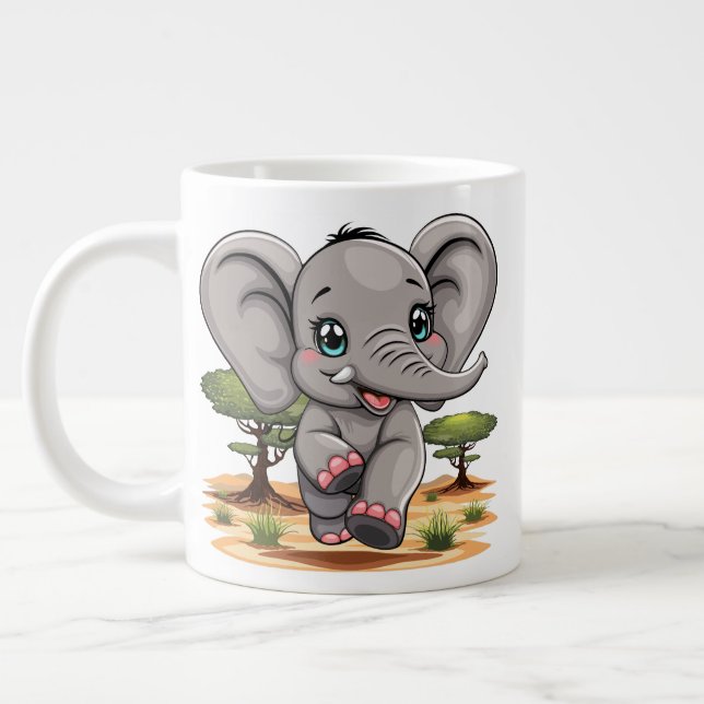 Elephant Baby Jumping Happy in African Savannah Large Coffee Mug (Left)