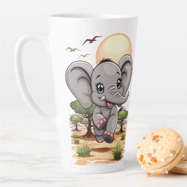 Elephant Baby Jumping Happy in African Savannah Latte Mug (In Situ)