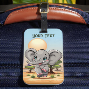 Elephant Baby Jumping Happy in African Savannah Luggage Tag
