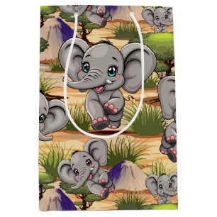 Elephant Baby Jumping Happy in African Savannah Medium Gift Bag