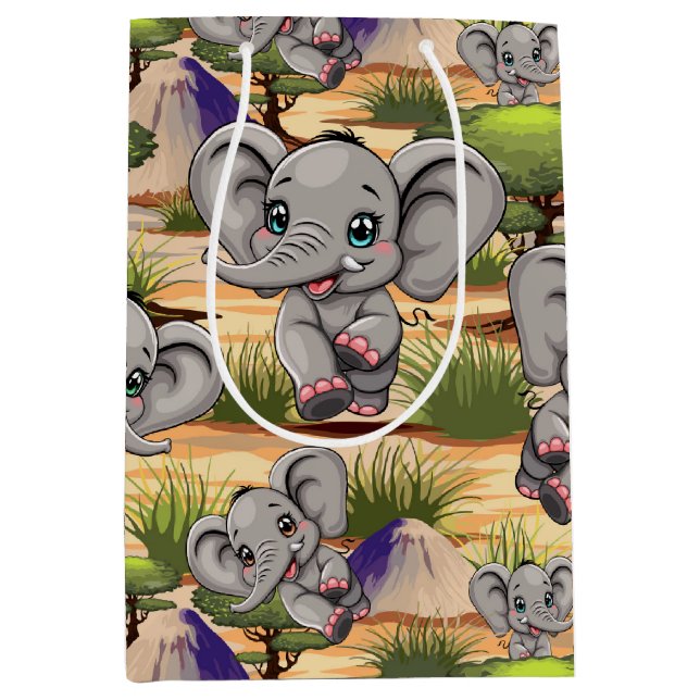 Elephant Baby Jumping Happy in African Savannah Medium Gift Bag (Front)