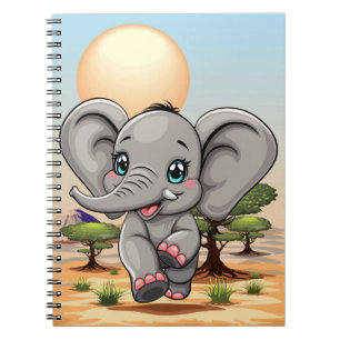 Elephant Baby Jumping Happy in African Savannah Notebook