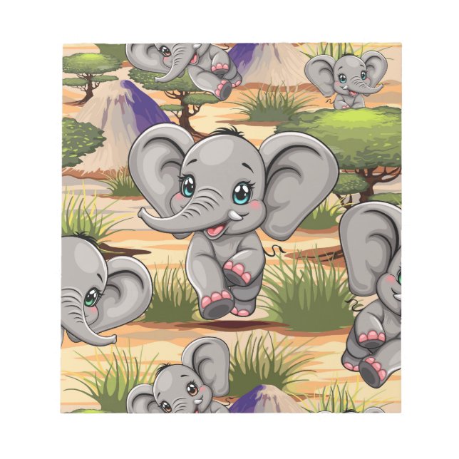 Elephant Baby Jumping Happy in African Savannah Notepad (Front)