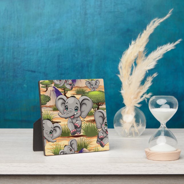 Elephant Baby Jumping Happy in African Savannah Plaque (Insitu)