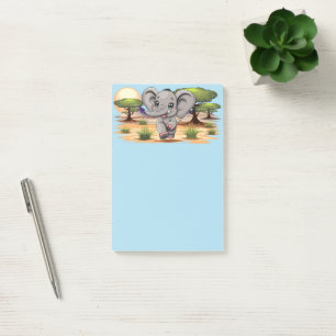 Elephant Baby Jumping Happy in African Savannah Post-it Notes