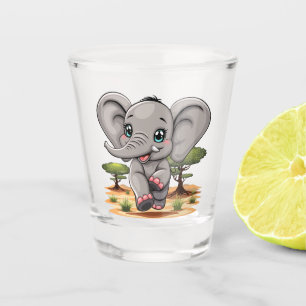 Elephant Baby Jumping Happy in African Savannah Shot Glass
