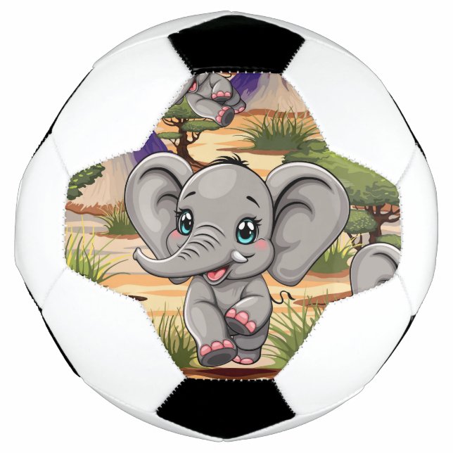 Elephant Baby Jumping Happy in African Savannah Soccer Ball (Front)