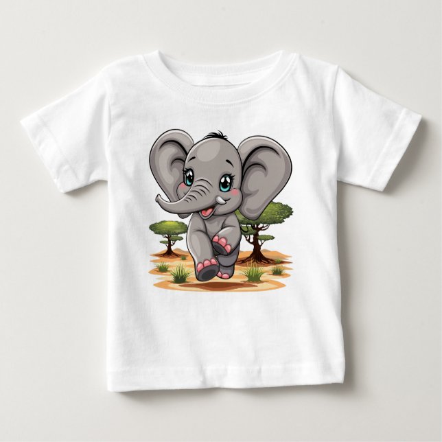 Elephant Baby Jumping Happy in African Savannah T-Shirt (Front)