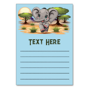 Elephant Baby Jumping Happy in African Savannah Table Number