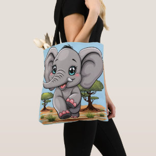 Elephant Baby Jumping Happy in African Savannah Tote Bag