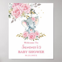 Elephant Baby Pink Floral Baby Shower Welcome