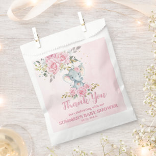 Elephant Baby Pink Roses Baby Shower Thank You Favour Bag