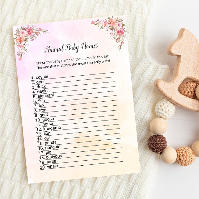 Elephant Baby Shower Animal Baby Names Card (Creator Uploaded)