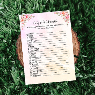 Elephant Baby Shower Baby Word Scramble Game Card
