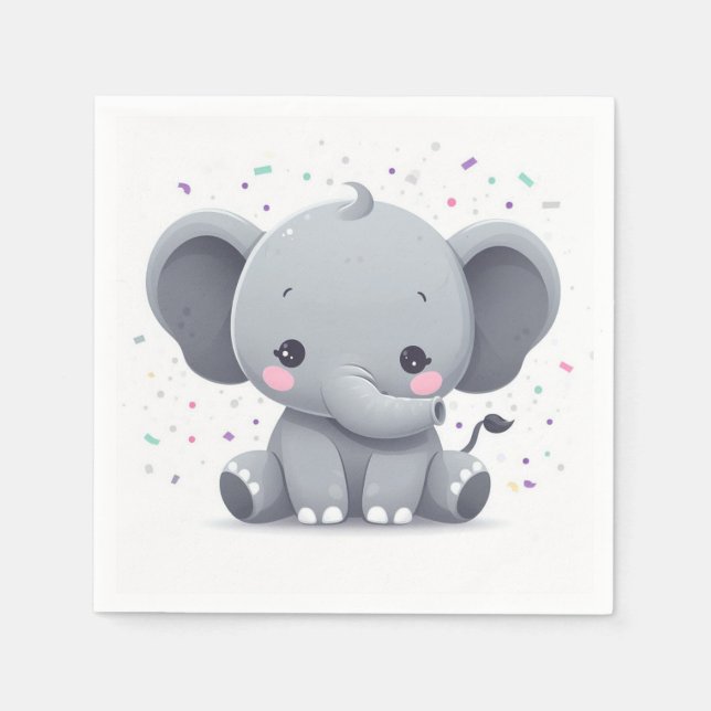 Elephant Baby Shower Birthday Party Napkin (Front)